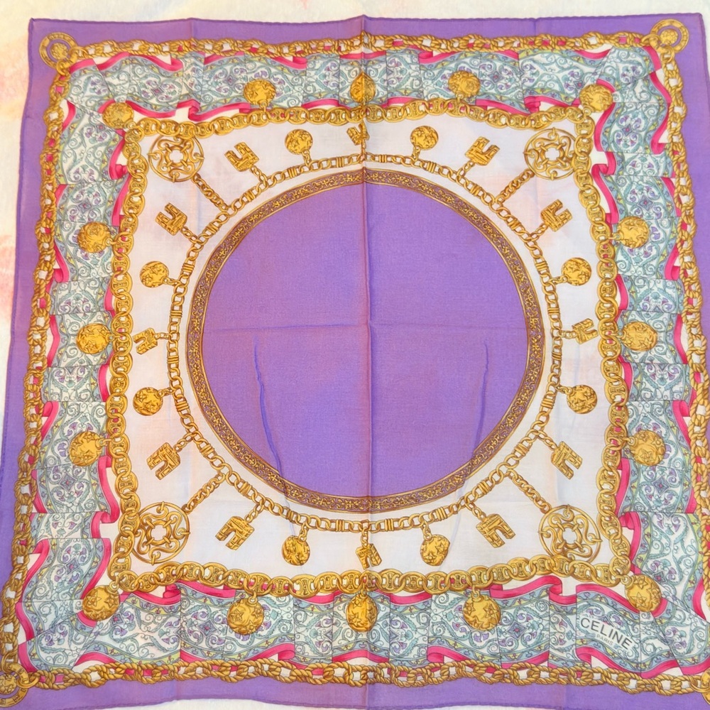 Celine Purple and Gold Women's Scarf handkerchief cotton